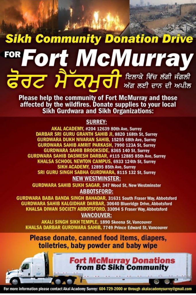 Sikh Community Donation drive for fort McMurray